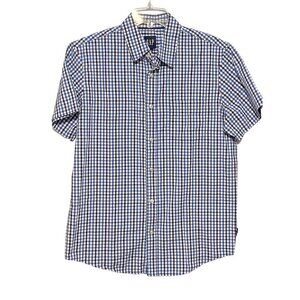 Gap Asher Plaid Short Sleeve Poplin Shirt Blue & White Pocket Men's Medium NWT